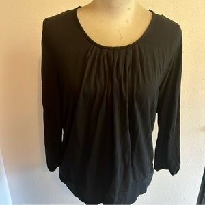 Talbots top black knit fabric sz large gathered neckline good condition